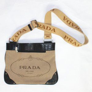 Prada Beige/Black Nylon Shoulder Bag